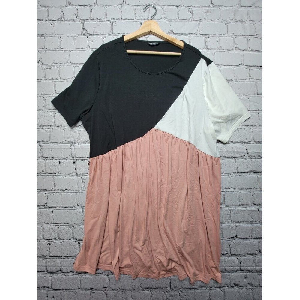 SheIn Curve Colorblock Pink White Black Short Sleeve‎ Tshirt Dress Size 4XL